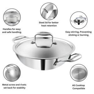 Vinod Platnium Triply Stainless Steel Kadai with Lid